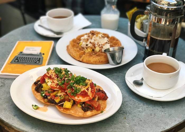 Where You Should be “Brunch-ing” in Laguna Beach Zinc Cafe Market Huevos Rancheros Waffle French Press Coffee